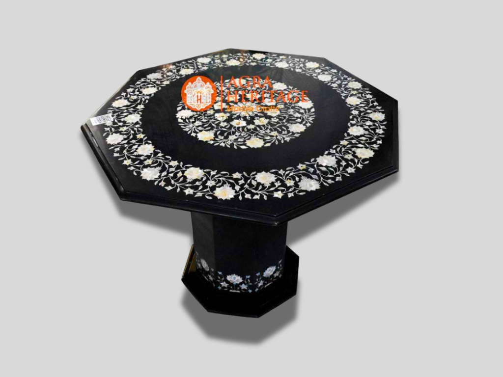 Marble Coffee Stand Table Top Mother of Pearl Inlay Precious Stone